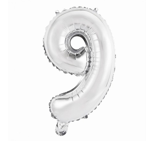 Balon foliowy "Cyfra 9", srebrna, 35 cm KK