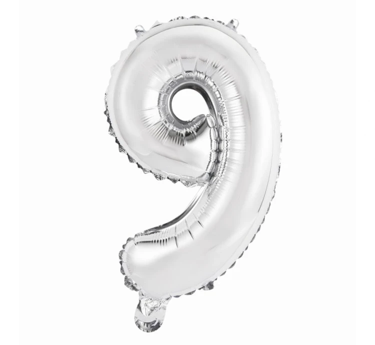 Balon foliowy "Cyfra 9", srebrna, 35 cm KK