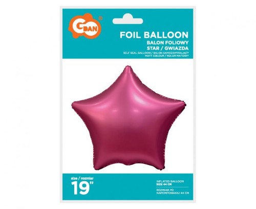 Balon foliowy Gwiazda matowa ciemnoróżowa 19" na hel powietrze