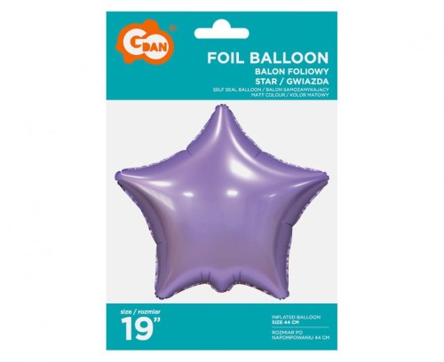 Balon foliowy Gwiazda matowa liliowa 19" na hel powietrze
