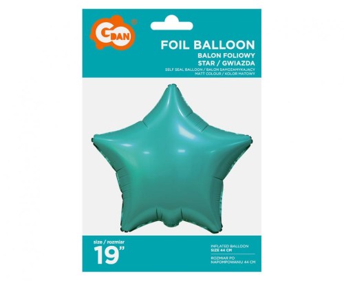 Balon foliowy Gwiazda matowa turkusowa 19" na hel powietrze