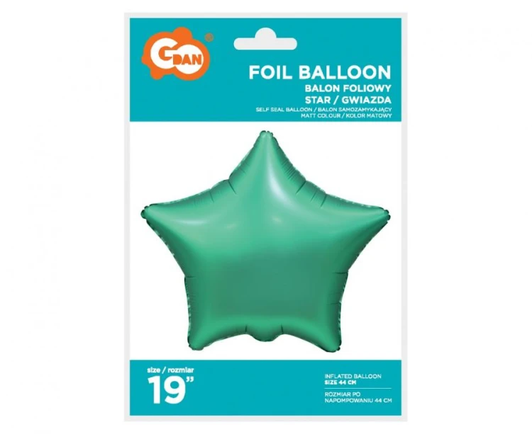 Balon foliowy Gwiazda matowa zielona 19" na hel powietrze