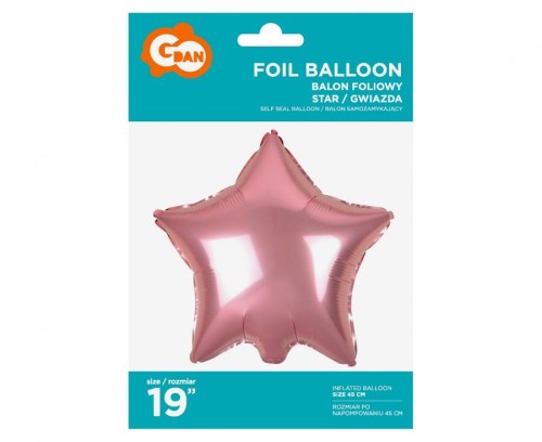 Balon foliowy Gwiazda jasnoróżowa 19" na hel powietrze