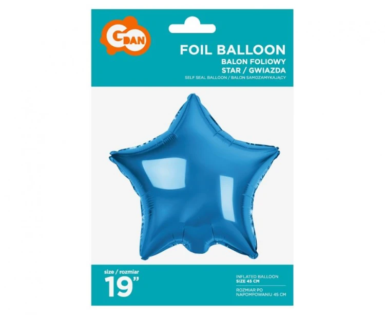 Balon foliowy Gwiazda niebieska 19" na hel powietrze