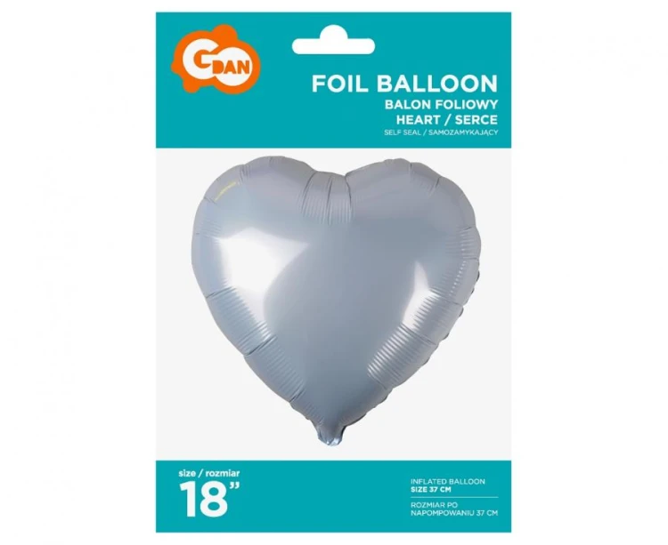 Balon foliowy Serce białe 18" 45cm na hel powietrze