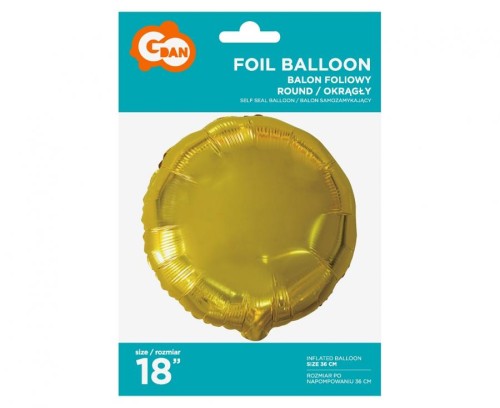 Balon foliowy Okrągły złoty 18" 45cm na hel powietrze