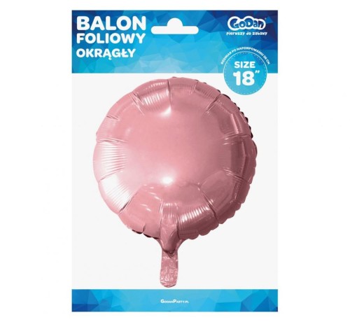 Balon foliowy Okrągły jasnoróżowy 18" 45cm na hel powietrze