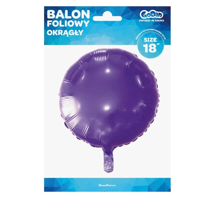 Balon foliowy Okrągły fioletowy 18" 45cm na hel powietrze