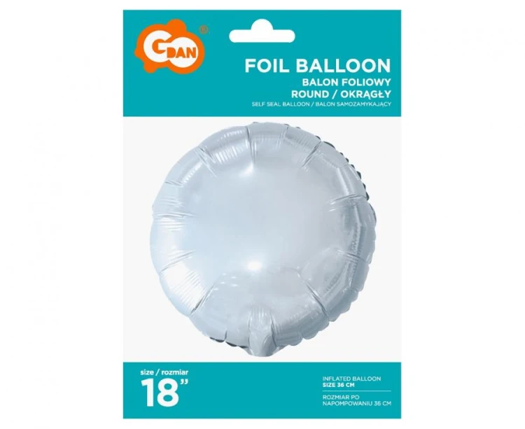 Balon foliowy Okrągły biały 18" 45cm na hel powietrze