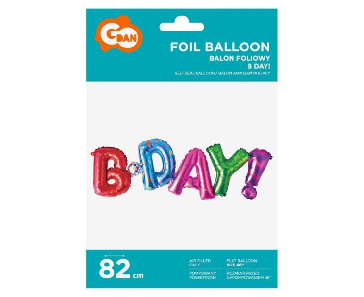Balon foliowy Napis B DAY kolorowy 82 cm