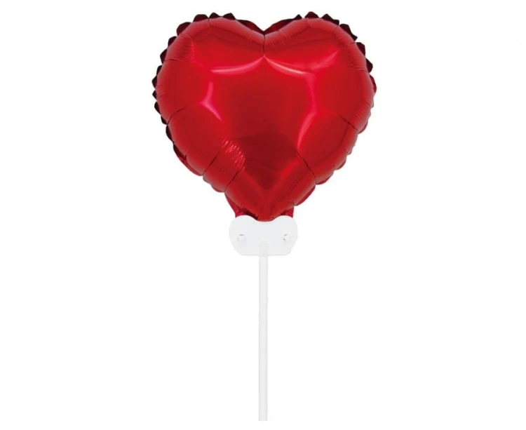 Balon foliowy Serce 11" czerwone z patyczkiem i zaworem