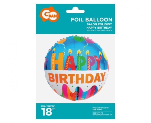 Balon foliowy Happy Birthday świeczki 18" Urodziny 45cm