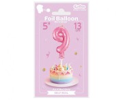 Balon foliowy 13 cm na patyczku Cyfra 9 różowa