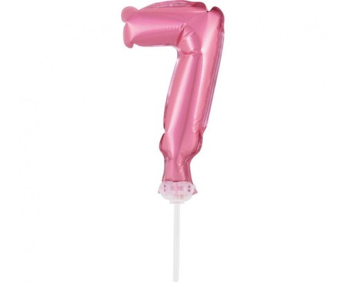 Balon foliowy 13 cm na patyczku Cyfra 7 różowa
