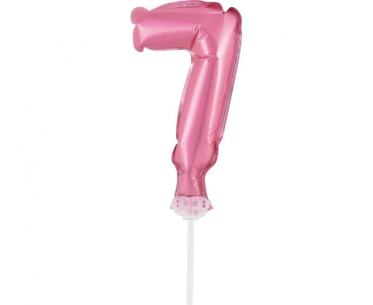 Balon foliowy 13 cm na patyczku Cyfra 7 różowa