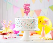 Balon foliowy 13 cm na patyczku Cyfra 5 różowa