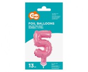 Balon foliowy 13 cm na patyczku Cyfra 5 różowa