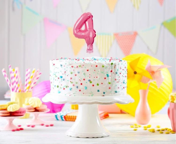 Balon foliowy 13 cm na patyczku Cyfra 4 różowa