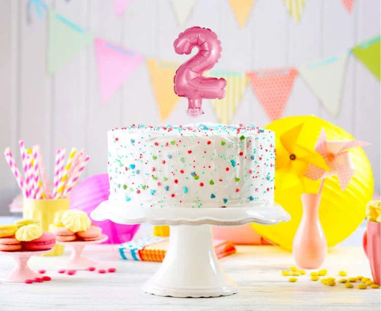 Balon foliowy 13 cm na patyczku Cyfra 2 różowa