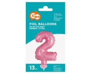 Balon foliowy 13 cm na patyczku Cyfra 2 różowa