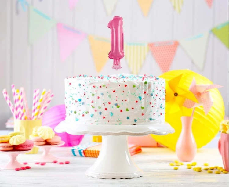 Balon foliowy 13 cm na patyczku Cyfra 1 różowa