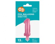 Balon foliowy 13 cm na patyczku Cyfra 1 różowa