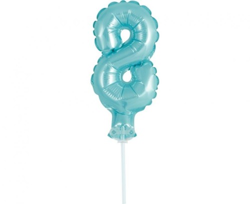 Balon foliowy 13 cm na patyczku Cyfra 8 błękitna