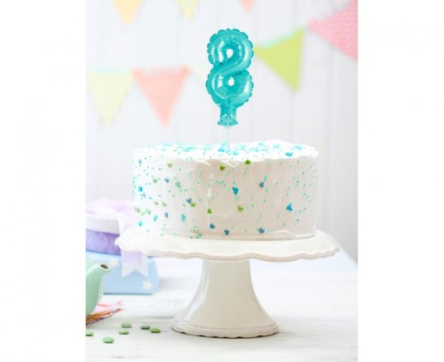 Balon foliowy 13 cm na patyczku Cyfra 8 błękitna