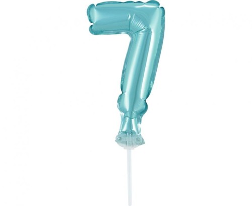 Balon foliowy 13 cm na patyczku Cyfra 7 błękitna