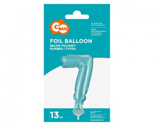 Balon foliowy 13 cm na patyczku Cyfra 7 błękitna