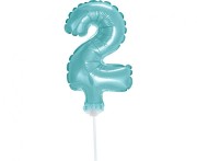 Balon foliowy 13 cm na patyczku Cyfra 2 błękitna