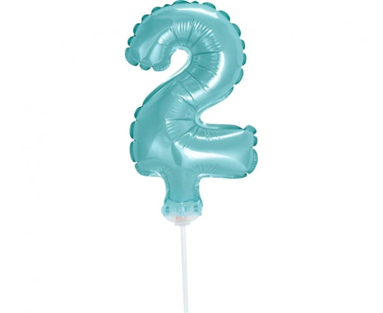 Balon foliowy 13 cm na patyczku Cyfra 2 błękitna