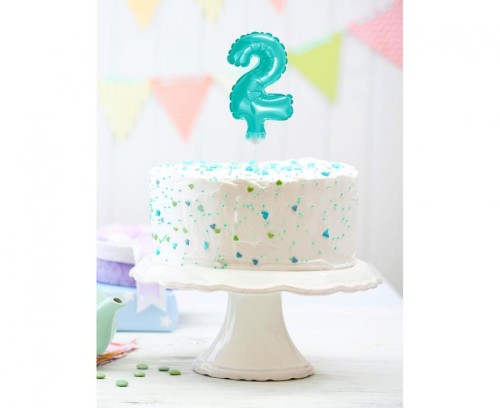 Balon foliowy 13 cm na patyczku Cyfra 2 błękitna