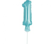 Balon foliowy 13 cm na patyczku Cyfra 1 błękitna