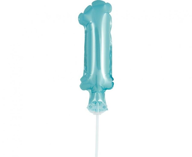 Balon foliowy 13 cm na patyczku Cyfra 1 błękitna