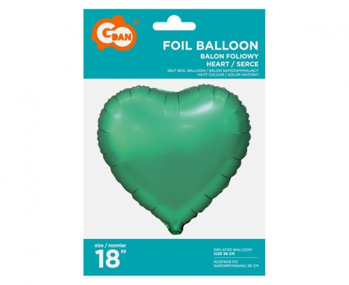 Balon foliowy Serce matowe zielone 18" na hel powietrzne