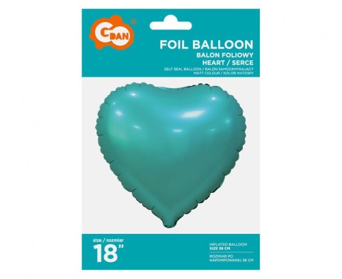 Balon foliowy Serce matowe turkusowe 18" na hel powietrzne