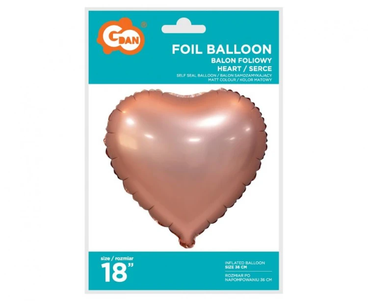 Balon foliowy Serce matowe różowo-złote 18" na hel powietrzne
