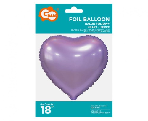 Balon foliowy Serce matowe liliowe 18" na hel powietrzne