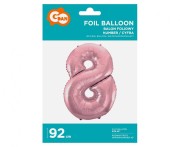 Balon foliowy Cyfra 8 jasno różowa 92 cm Urodziny