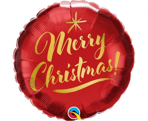 Balon foliowy 18 cali QL RND Christmas Gold Script Red