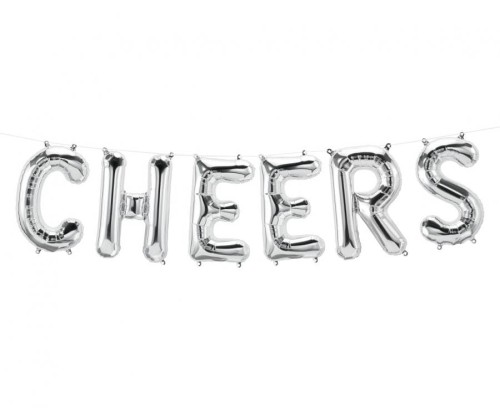 Balon foliowy 16" QL Napis Cheers srebrny