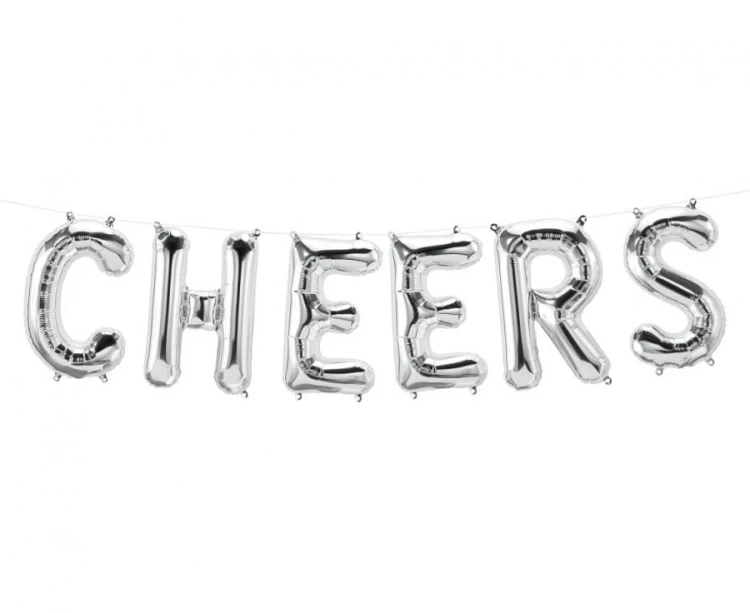 Balon foliowy 16" QL Napis Cheers srebrny