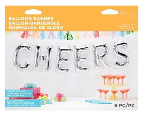 Balon foliowy 16" QL Napis Cheers srebrny