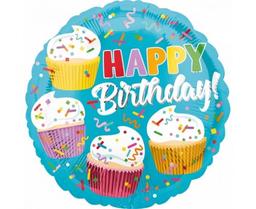 Balon foliowy 18" CIR Happy Birthday Babeczki Urodziny
