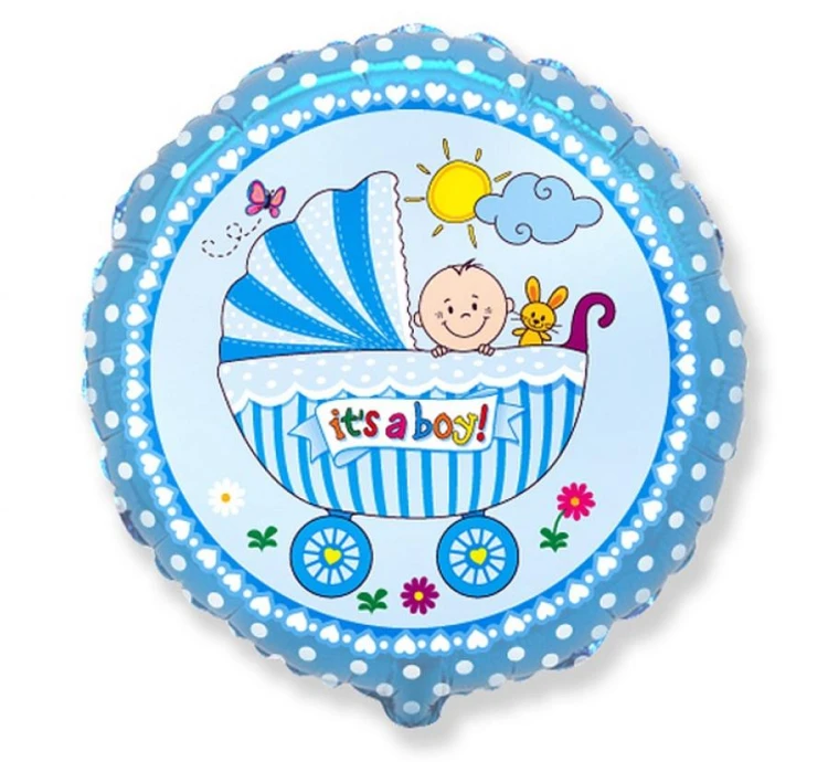 Balon foliowy 18" FX - Wózek dla chłopca niebieski okrągły 48cm
