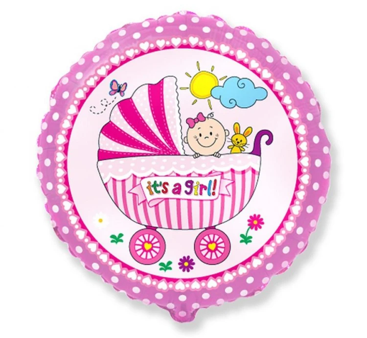 Balon foliowy 18" FX - Wózek dla dziewczynki różowy okrągły 48cm