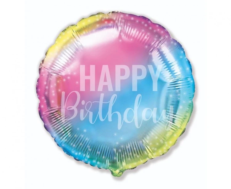 Balon foliowy 18" FX - Birthday gradient okrągły 48cm Urodziny