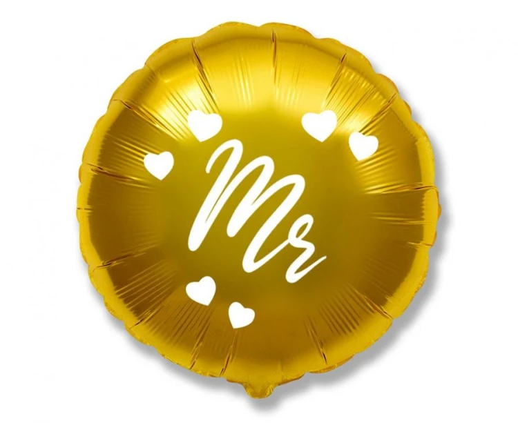 Balon foliowy 18" FX - Mr złoty pakowany okrągły 48cm