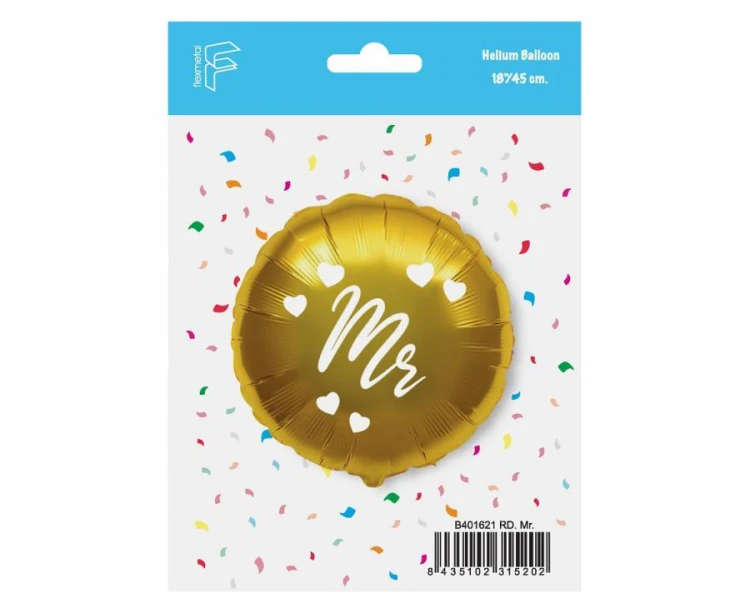 Balon foliowy 18" FX - Mr złoty pakowany okrągły 48cm